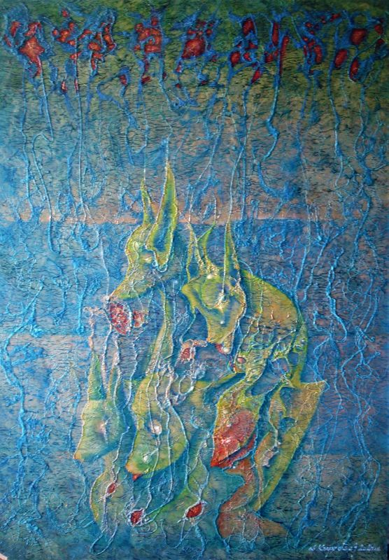 Smečka---100 x 68, oil and structure on sololit