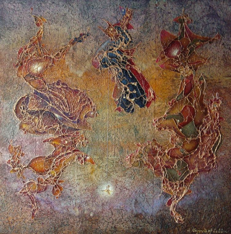 Světlušky -100x100 ,  oil and structure on canvas.