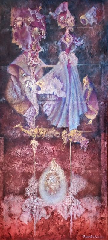 Velikonoční špízy,140x65, oil and structure on canvas.      