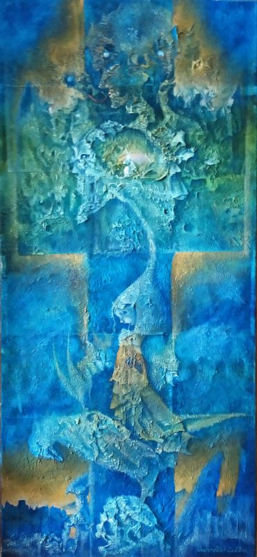 Alenka 2023,140x65, oil and structure on canvas.      